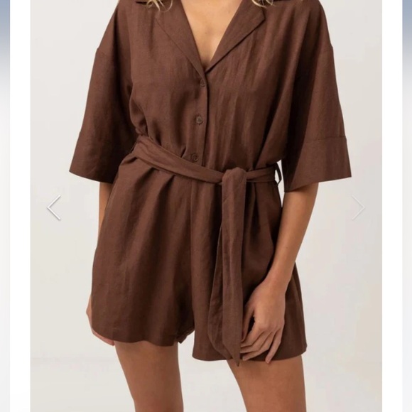 Rhythm. Pants - Rhythm Brown Short Sleeve Vacay Romper NWT
